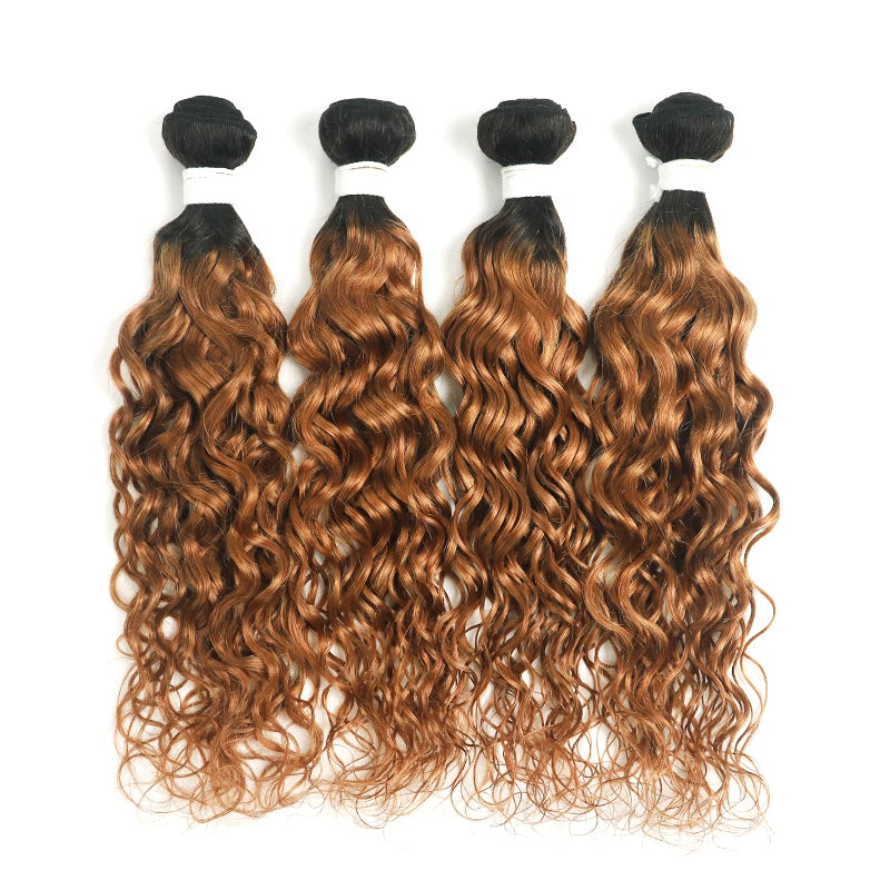 ZSF Ombre T4/30 Water Wave Virgin Hair 4Bundles With Lace Closure 100% Human Hair