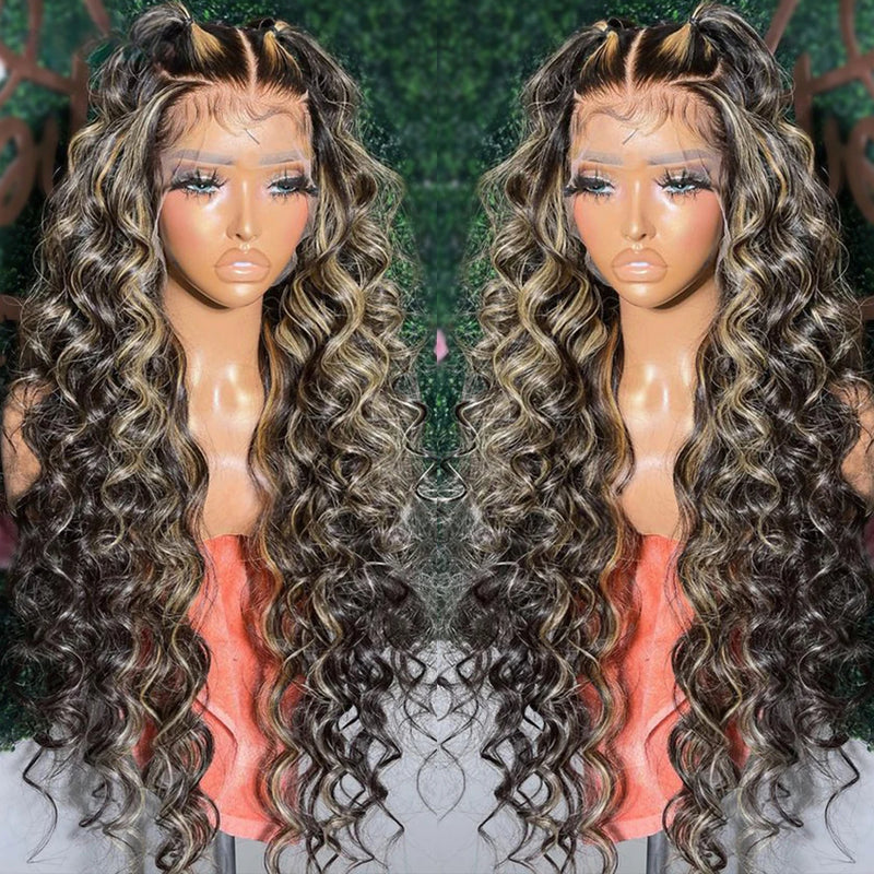 (BUY 1 GET 1 Free)ZSF Highlight 1B/27 Loose Wave Lace Wig Invisible HD Lace Frontal Natural Hairline Virgin Human Hair