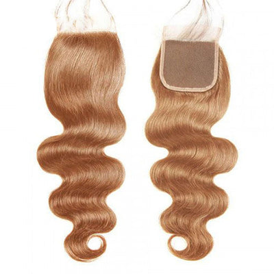 ZSF Honey Blonde #27 Body Wave Human Hair 3 Bundles With Lace Closure Vigin Hair