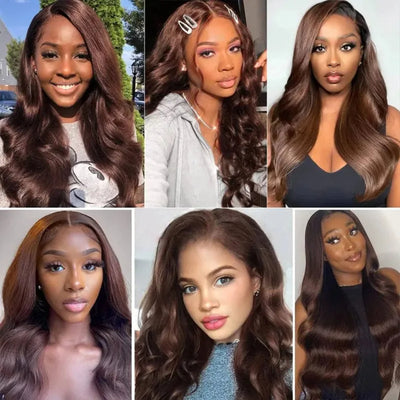 ZSF Chocolate Brown #4 Body Wave Hair 3Bundles With Lace Frontal 100% Virgin Human Hair