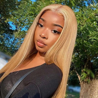 ZSF Honey Blonde #27 Straight Human Hair 4 Bundles With Lace Frontal Vigin Hair