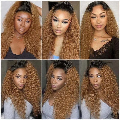 ZSF T1B/27 Ombre Blonde Water Wave Human Hair 4Bundles With Lace Frontal Brazilian Remy Hair