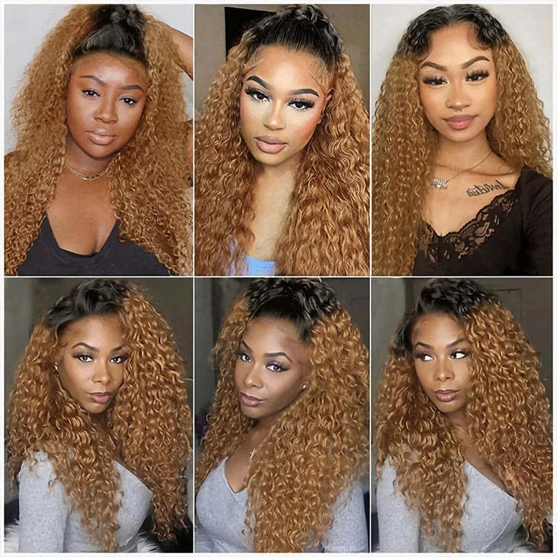 ZSF T1B/27 Ombre Blonde Water Wave Human Hair 4Bundles With Lace Frontal Brazilian Remy Hair