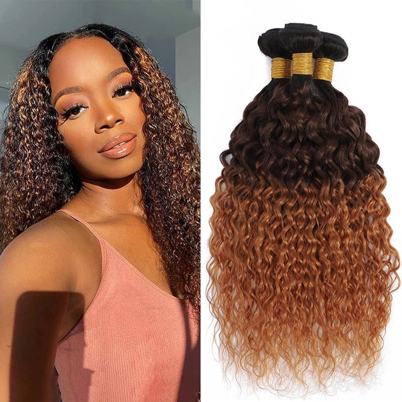 ZSF Ombre T4/30 Water Wave Virgin Hair 4Bundles With Lace Closure 100% Human Hair