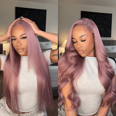 ZSF New Arrival Ash Purple Body Wave Golden Rose Color Hair HD Lace Human Wavy Wig