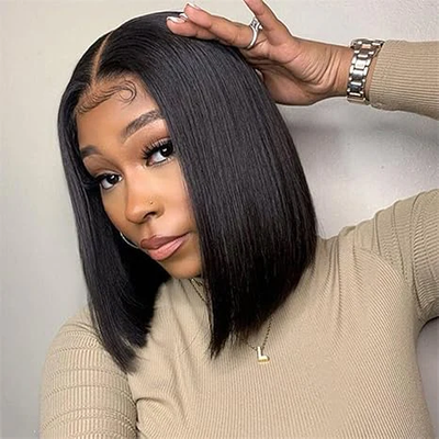 ZSF Straight Glueless Short Bob Lace Wig Brazilian Virgin Hair Unprocessed Human Hair 1Piece