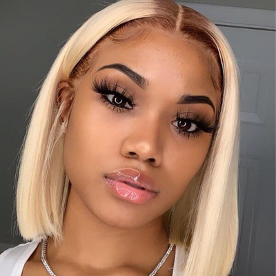 ZSF Hair Russian Blonde With Dark Roots 4/613# Straight Virgin Hair Bob Lace Wig Unprocessed Human Hair