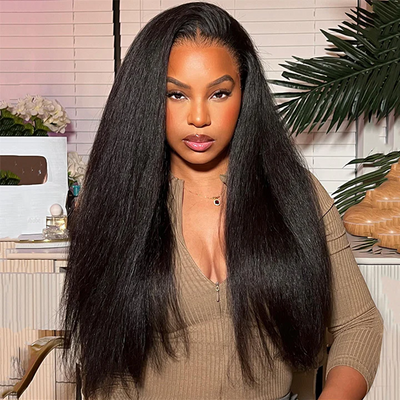 (BUY 1 GET 1 Free)ZSF Hair Lace Wig Kinky Straight Virgin Hair Unprocessed Human Hair 1Piece Natural Black