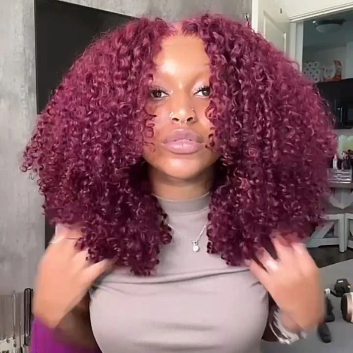 ZSF 7*5 Red Wine 99j  Color Curly Wig High Density Wear Go Pre-cut HD Lace Pre-Everything Natural Hairline