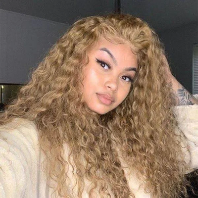 ZSF Hair Honey Blonde 27# Water Wave Lace Wig Brazilian Human Virgin Hair One Piece Clearance