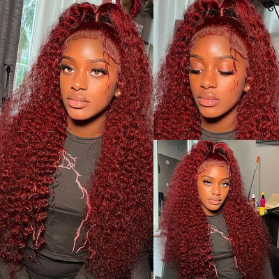 ZSF Hair  Deep Wave Transparent Lace Wig 99j# Brazilian Pre Plucked Virgin Human Hair