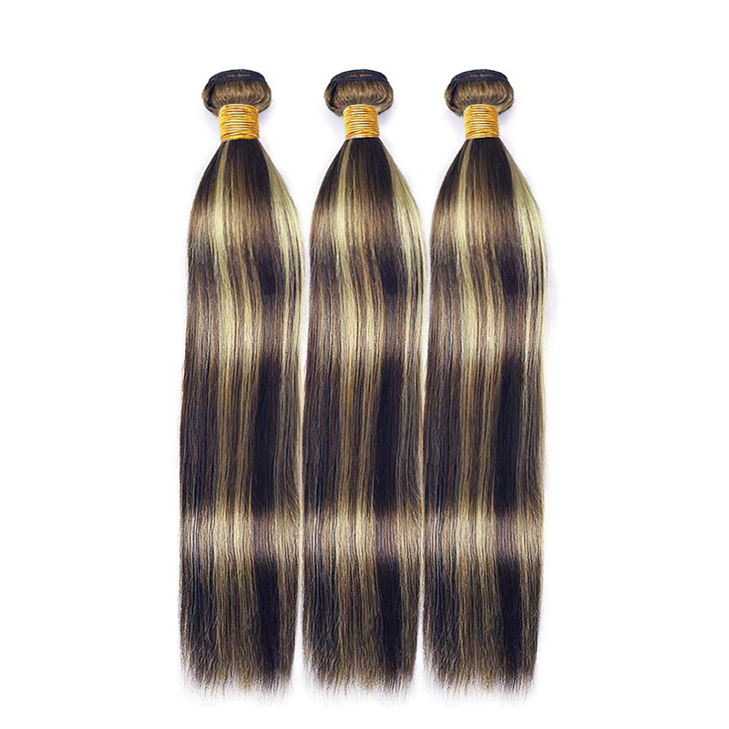 ZSF P1B/27 Ombre Blonde Straight Human Hair 3Bundles With Lace Closure Brazilian Remy Hair