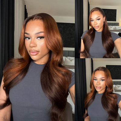 (BUY 1 GET 1 Free) ZSF Funky Color Ginger Brown Mixed Dark Brown Wig Body Wave Remy Hair Colored Wig Brazilian