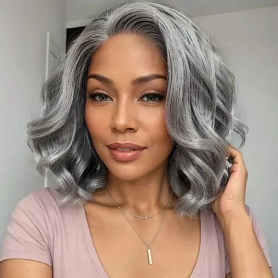 ZSF Salt And Pepper Layered Cut Bob Straight Grey Black Shades Virgin Hair Invisible Knots Hair Natural Hair