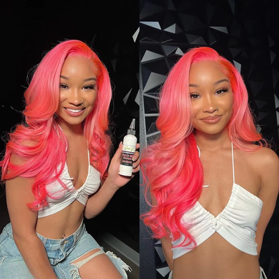 (Clearance Sale) ZSF Pink Body Wave Pre-Plucked Middle Part Lace Frontal Wig Human Hair 1Piece