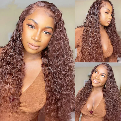 ZSF Auburn Brown #33 Water Wave Virgin Hair 3Bundles With Lace Closure 100% Human Hair