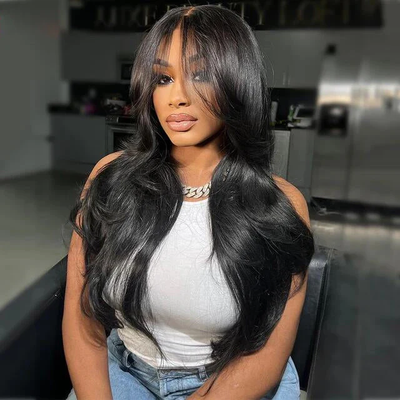 (Clearance Sale)ZSF Glueless Curtain Bangs 6*4.5 HD Lace Closure Wig Pre-Bleached Body Wave