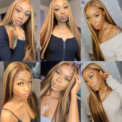 (Clearance Sale)ZSF Honey Blonde/Brown Piano 4/27# Fashion Highlights Straight Lace Human Wig Hair