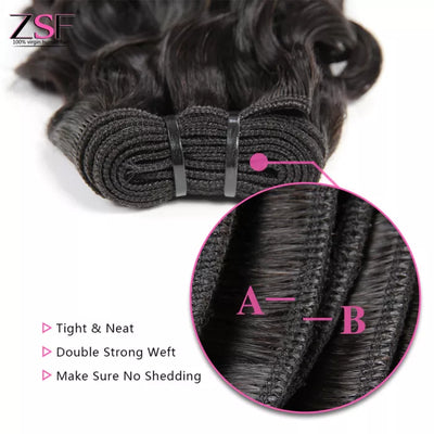 ZSF 10A Grade Deep Wave Curly 4Bundles With Lace Closure 100% Human Hair Natural Black