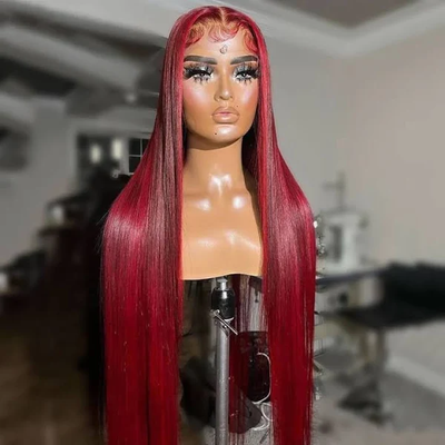 ZSF New Highlight Rose Red With Burgundy Body Wave Colored Hair Transparent Lace Human Hair Wig