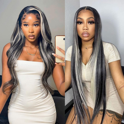 (Clearance Sale) ZSF Hair Transparent Lace 1B/Grey Straight Virgin Hair Lace Wig Frontal Human Hair