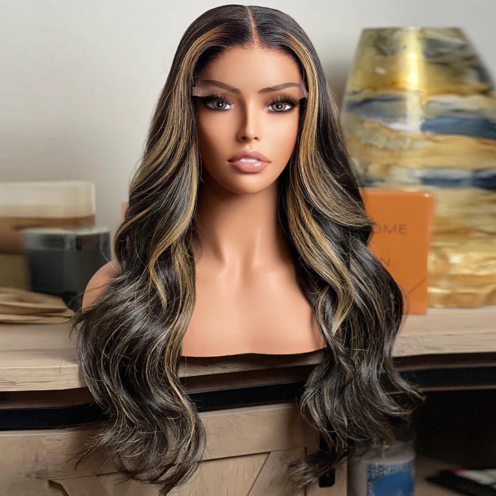 (BUY 1 GET 1 Free)ZSF Upgrade 7*5 Glueless Balayage Highlights Black Honey Blonde P1b/27 Body Wave Drawstring Lace Wig Pre-Cut Lace