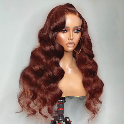 (Clearance Sale) ZSF Auburn Brown 33# 6*4.5 Glueless HD Lace Body Wave Wig Pre-Bleached Natural Hairline