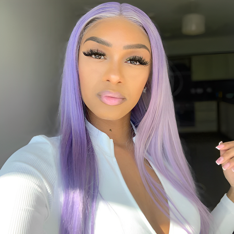 ZSF Hair Lavender Purple Transparent Straight Lace Wig Colored Human Virgin Hair One Piece