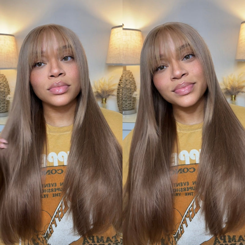 ZSF Light Flaxen Brown Transparent body wave Lace Wig Colored Human Virgin Hair One Piece