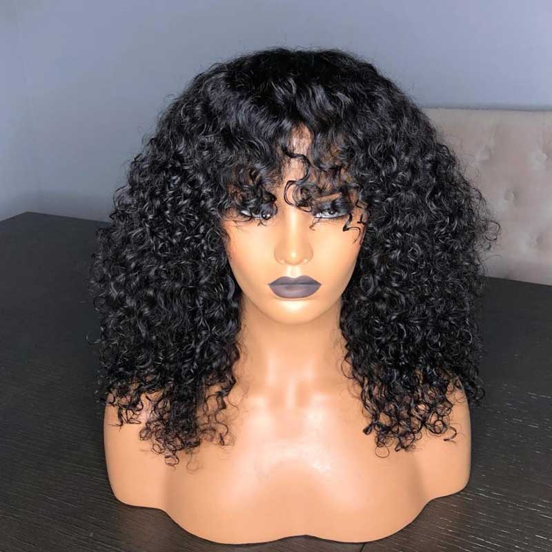 ZSF Short BoB Curly  Wig With Bangs Bouncy Curly Glueless Wear Go Bob Wigs Full Machine Made