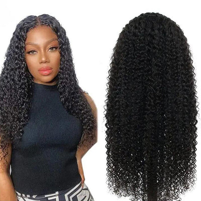 ZSF Hair Kinky Curly 13*4 Transparent Lace Frontal Wig Unprocessed Human Virgin Hair 1Piece Natural Black