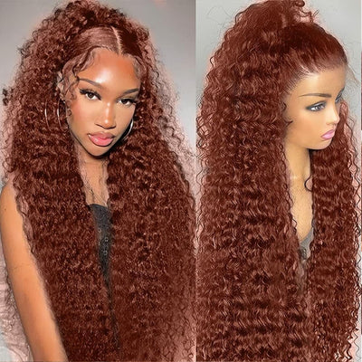 ZSF Auburn Brown #33 Water Wave Virgin Hair 3Bundles With 13*4 Lace Frontal 100% Human Hair