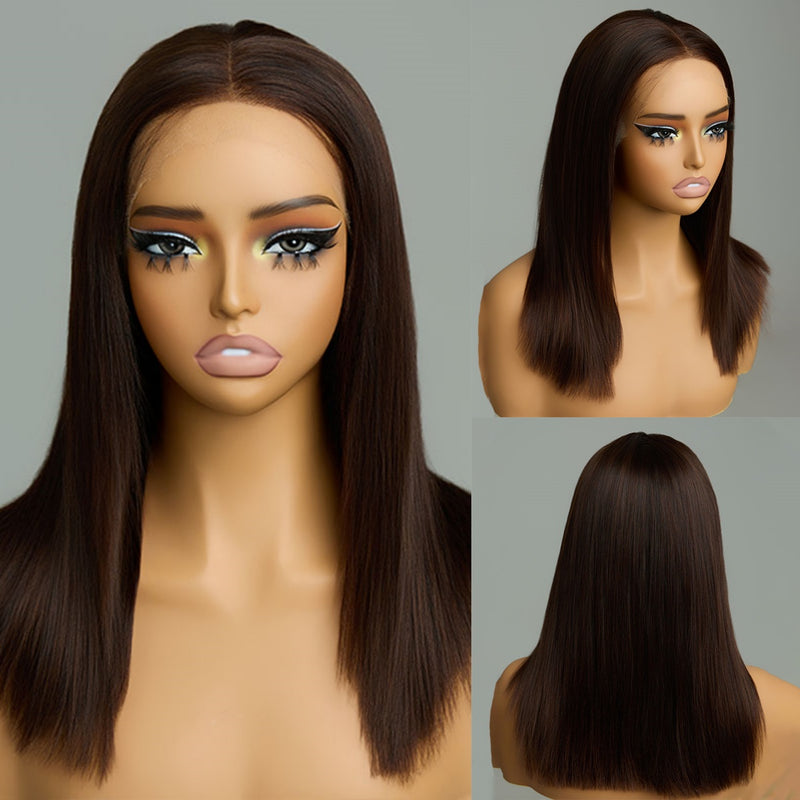 ZSF Trendy Mocha Mousse Brown Straight Lace Wig Natural Hair Shine Brazilian Human Virgin Hair
