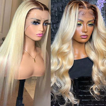 (Clearance Sale) ZSF Hair T4/613 Blonde Virgin Hair Straight Lace Frontal Wig 100% Human Hair 1Piece