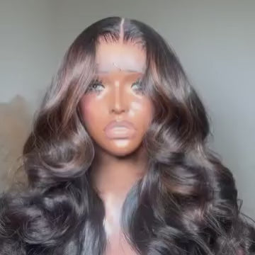 ZSF Brown Highlights F4# Bouncy Body Wave Lace Wig Black Brown Highlight Pre Plucked