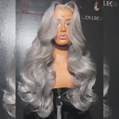 ZSF Best Light Icy Silver Grey Body Wave Lace Frontal Colored Hair Lace Wig For Woman