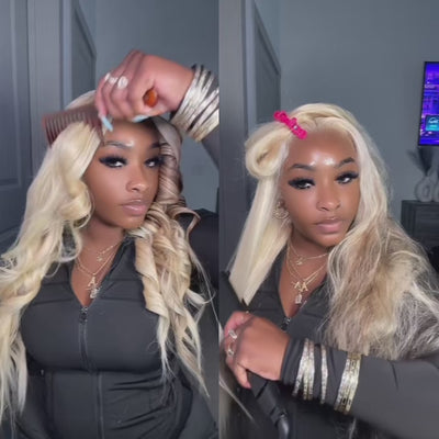 ZSF New Russian Blonde With Brown Highlight Body Wave HD Lace Frontal Brazilian Human Hair Wig
