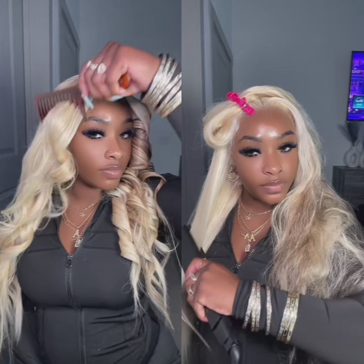 ZSF New Russian Blonde With Brown Highlight Body Wave HD Lace Frontal Brazilian Human Hair Wig