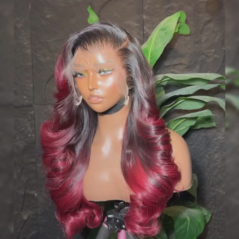 ZSF Ombre Burgundy Colored Body Wave 1B/Burgundy HD Swiss Lace Human Virgin Hair One Piece