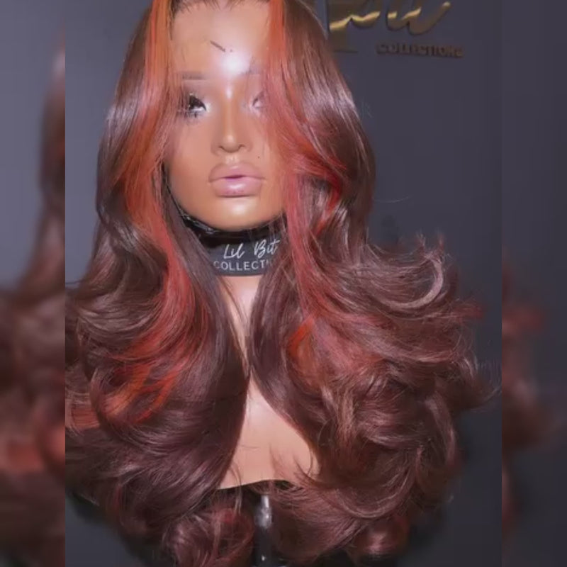 ZSF Hair Orange Highlight With Brown Color Body Wave Transparent Lace Wig Brazilian Colored Human Virgin Hair
