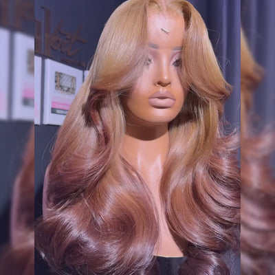 ZSF Ombre Ash Blonde Brown Body Wave Human Hair Lace Frontal Wig  Middle Part Brazilian Hair