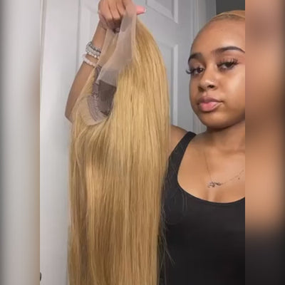 (BUY 1 GET 1 Free)ZSF Platium Honey Blonde 27# Straight Human Lace Wig One Piece