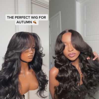 ZSF Glueless Curtain Bangs HD Lace Wig Pre-Bleached Body Wave Wear&Go Human Hair