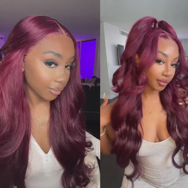 ZSF Hair 99j Body Wave 4*4/5*5/13*4/13*6 Transparent Lace Wig Brazilian Colored Human Virgin Hair One Piece
