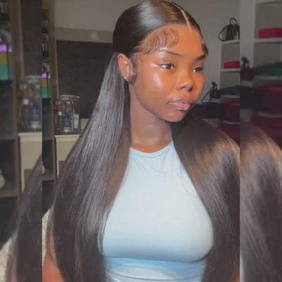 ZSF Undetectable Straight 13*6 Transparent Lace Human Hair Wig Natural Black Hair