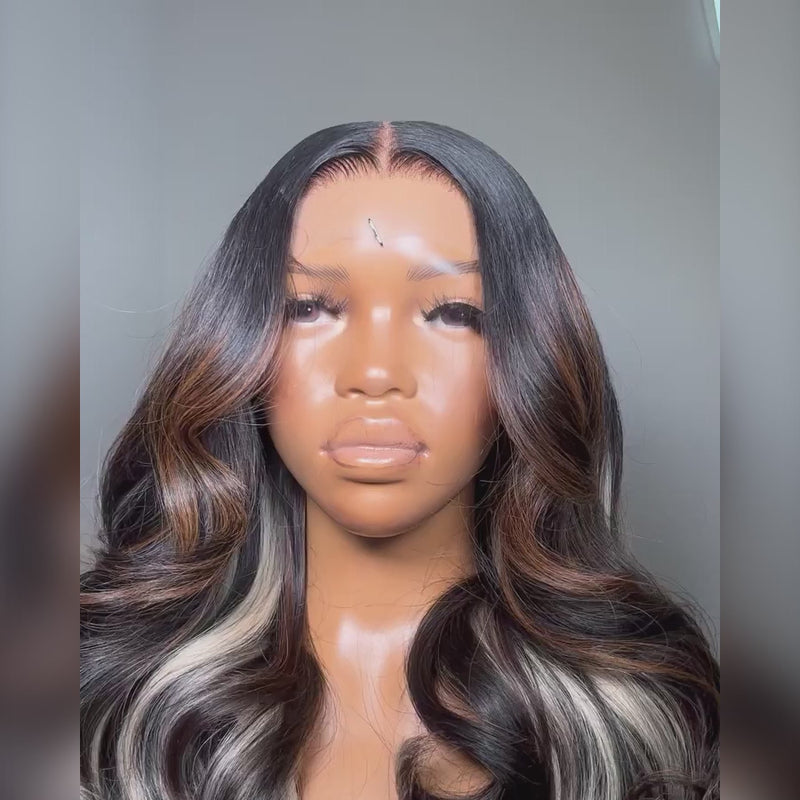 ZSF Black Blonde Highlight 4/1B/613S Lace Human Wig Body Wave Human Vigin Hair One Piece