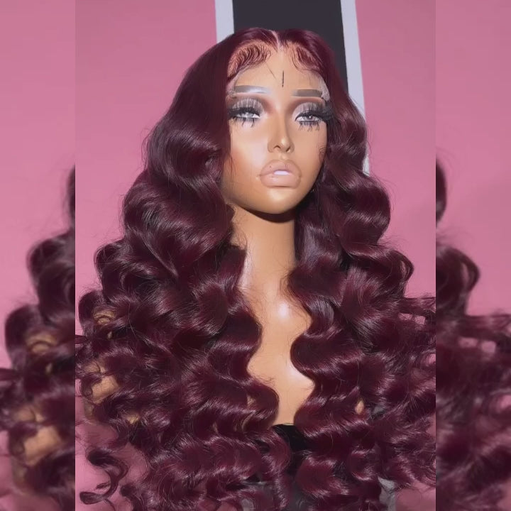 ZSF Red Wine 99j Colored Wig Loose Wave Hair Lace Frontal Wig Transparent Lace Wig 100% Human Hair