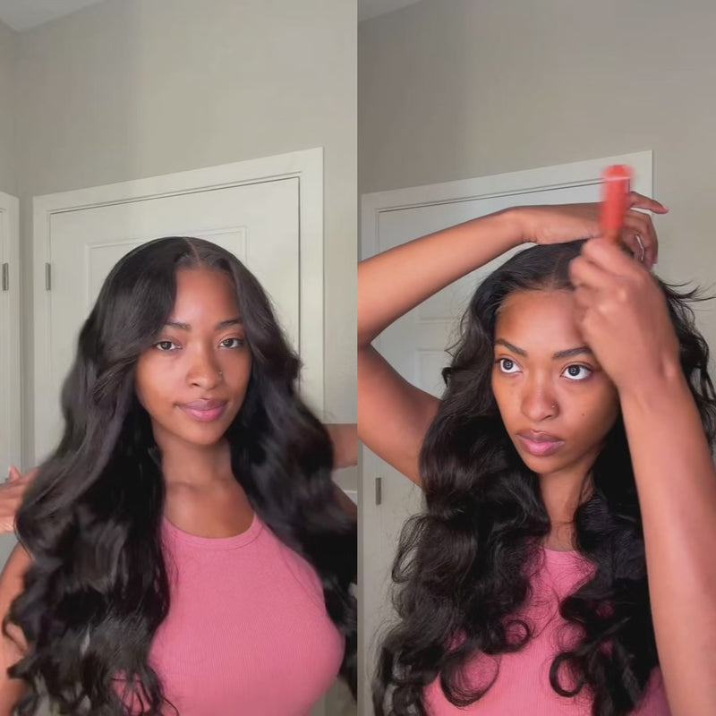 ZSF Glueless Curtain Bangs 7*5 HD Lace Wig Pre-Bleached Body Wave Draw ...