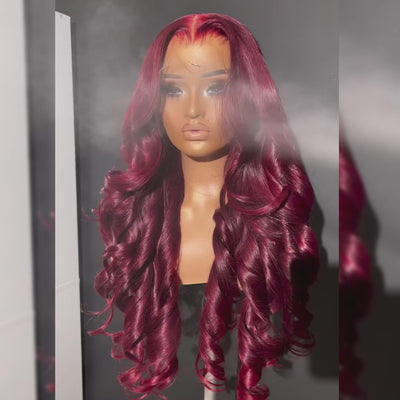 (BUY 2 PAY 1)Burgundy Transparent Lace Wig Body Wave Colored Human Virgin Hair One Piece