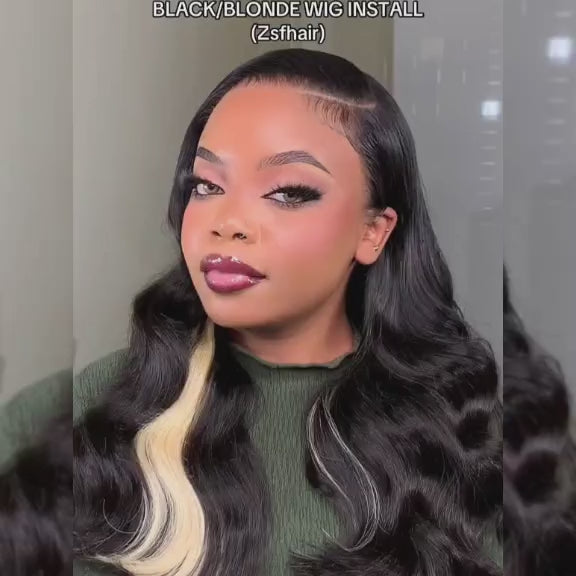 ZSF New Arrival Blonde Mix Black Body Wave Human Wavy Wig 1B/L613 MIddle Part Shining Looking